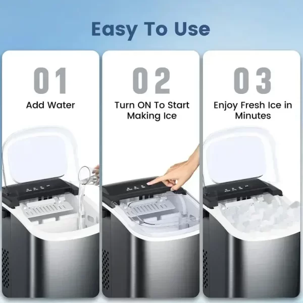 COWSAR Bullet Ice Maker Countertop with Self-Cleaning, 26.5lbs/24Hrs, 6 Mins/9 Pcs Bullet Ice, Portable Ice Maker - Image 4