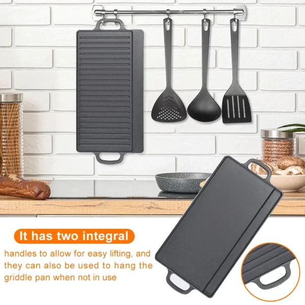 Non-Stick Cast Iron Grill Griddle Pan Ridged and Flat Double Sided Baking Cooking Tray Bakeware - Image 2