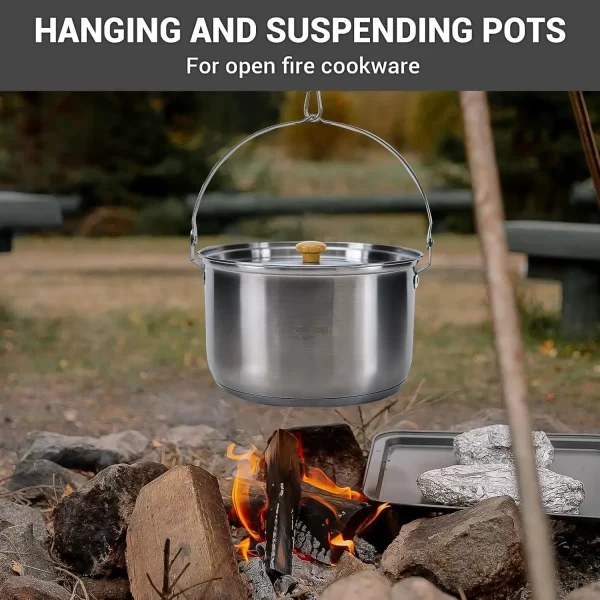 Camping Cookware Set 304 Stainless Steel Campfire Cooking Pots Pan and Kettle with Travel Tote Bag for Camping Outdoor Kitchen C - Image 4