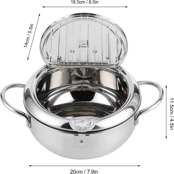 Enhanced Premium Quality Small Japanese Stainless Steel Tempura Frying Pot with Convenient Thermometer and Lid - Complete Deep F - Image 2