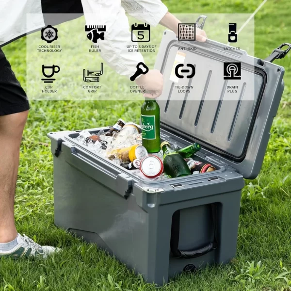 40 Quart Rotomolded Cooler, 5 Days Protale Ice Cooler, Ice Chest Suit for BBQ, Camping, Pincnic, and Other Outdoor Activities - Image 2