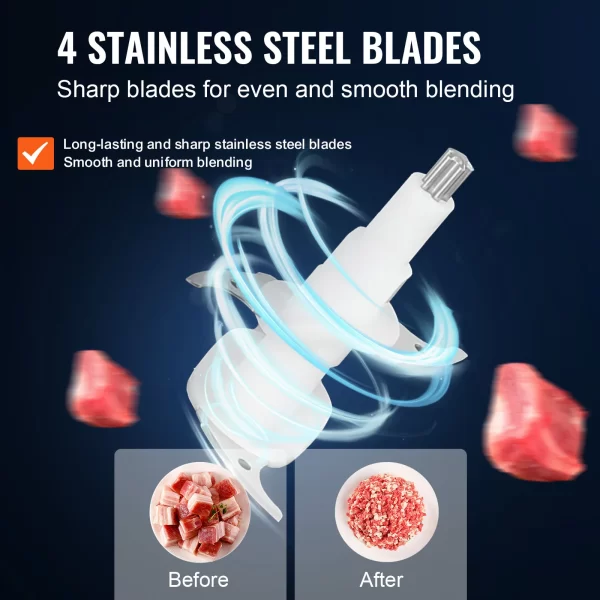 VEVOR Electric Meat Grinder with 4-Wing Stainless Steel Blades2.5 Cup Glass Bowl2 Speeds Food Grinder for Baby Food - Image 3