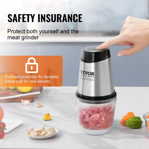 VEVOR Electric Meat Grinder with 4-Wing Stainless Steel Blades2.5 Cup Glass Bowl2 Speeds Food Grinder for Baby Food - Image 6