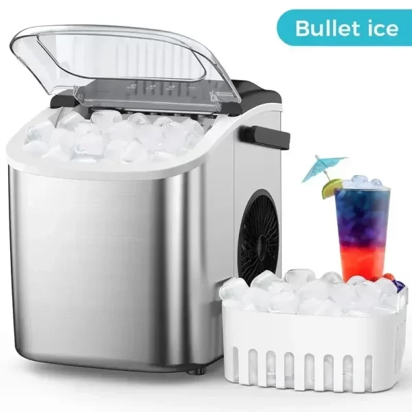 COWSAR Bullet Ice Maker Countertop with Self-Cleaning, 26.5lbs/24Hrs, 6 Mins/9 Pcs Bullet Ice, Portable Ice Maker - Image 14