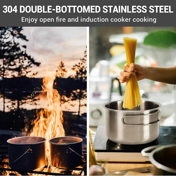 Camping Cookware Set 304 Stainless Steel Campfire Cooking Pots Pan and Kettle with Travel Tote Bag for Camping Outdoor Kitchen C - Image 6