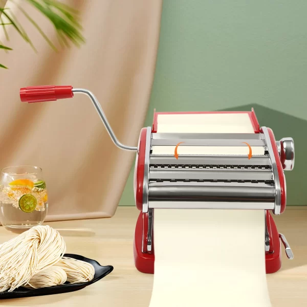 Manual Pasta Maker Machine Stainless Steel Thickness Settings Suction Cup with 6 Adjustable Red - Image 2
