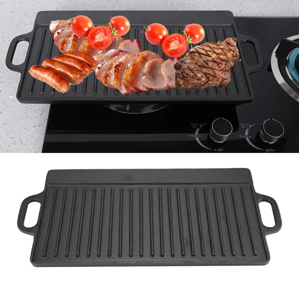 Non-Stick Cast Iron Grill Griddle Pan Ridged and Flat Double Sided Baking Cooking Tray Bakeware - Image 4