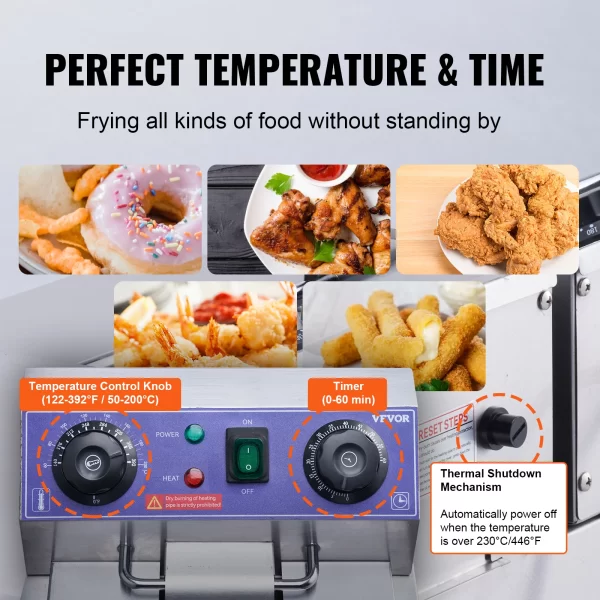 VEVOR Electric Deep Fryer w/Dual Removable Tanks 24L 3000W Commercial Countertop Fryer for Chicken French Fries Frying Chips - Image 4