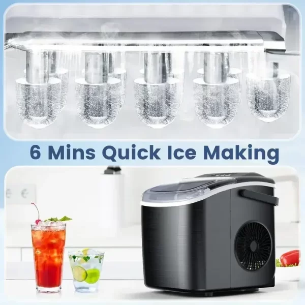 COWSAR Bullet Ice Maker Countertop with Self-Cleaning, 26.5lbs/24Hrs, 6 Mins/9 Pcs Bullet Ice, Portable Ice Maker - Image 5