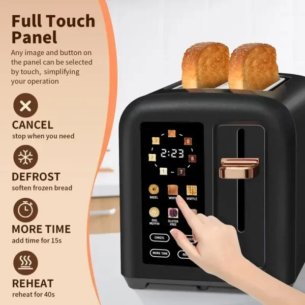 Toaster 2 Slice, Stainless Toaster LCD Display&Touch Button, 50% Faster Heating Speed, 1.4'' Wide Slots Toaster - Image 5