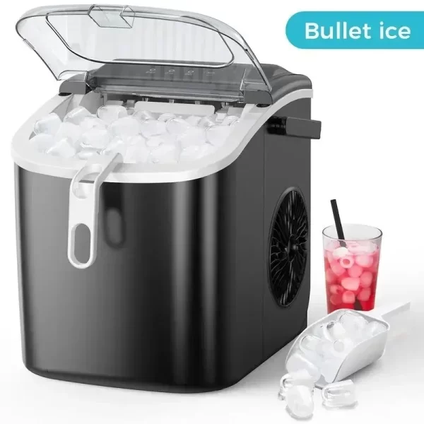 COWSAR Bullet Ice Maker Countertop with Self-Cleaning, 26.5lbs/24Hrs, 6 Mins/9 Pcs Bullet Ice, Portable Ice Maker - Image 9