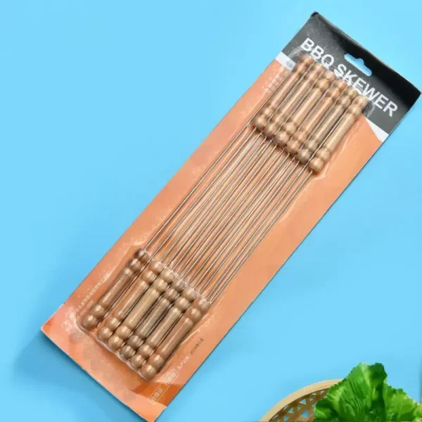 12pcs/set 30cm Reusable BBQ Skewers With Wooden Handle Barbecue Needle Wood Stainless Steel Flattened Rounded Sign Optional Meat - Image 3