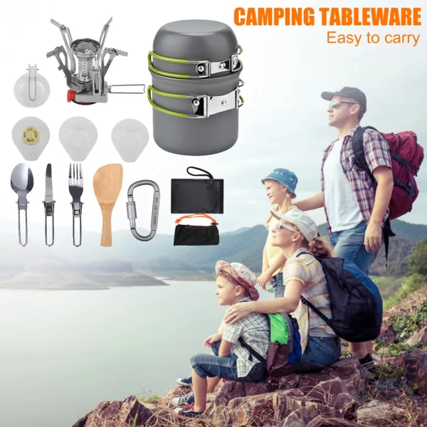 Portable Camping Cookware Set Outdoor Pot Tableware Kit Cooking Water Kettle Pan Travel Cutlery Utensils Hiking Picnic Tourist - Image 2
