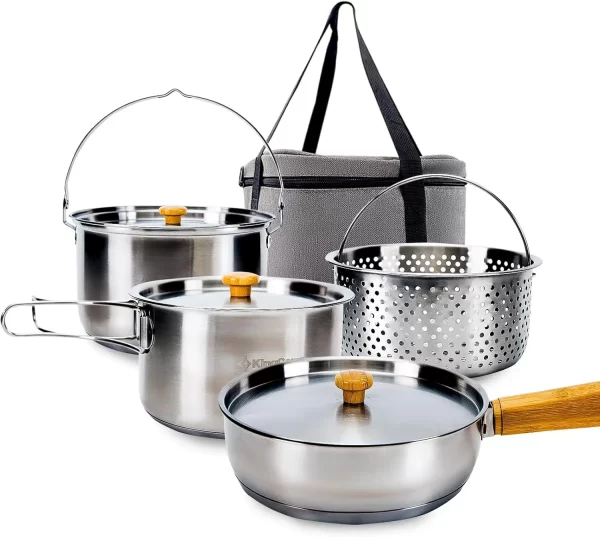 Camping Cookware Set 304 Stainless Steel Campfire Cooking Pots Pan and Kettle with Travel Tote Bag for Camping Outdoor Kitchen C - Image 7