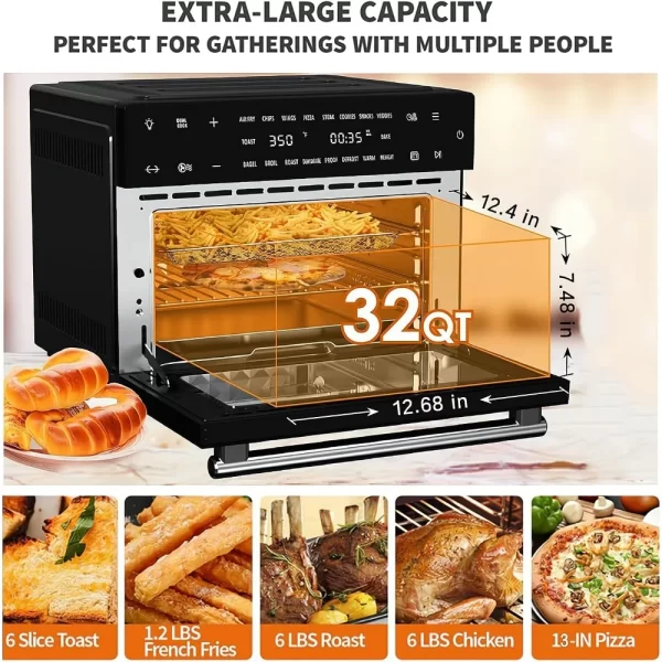 32 QT Extra Large Toaster Oven Air Fryer Combo, 18-in-1 Convection Toaster Oven Countertop with Baking, Dehydrate and Rotisserie - Image 3