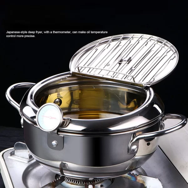 Enhanced Premium Quality Small Japanese Stainless Steel Tempura Frying Pot with Convenient Thermometer and Lid - Complete Deep F - Image 5