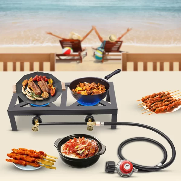 Cast Iron Double Burner Portable Outdoor Camp Stove Propane Gas LPG BBQ Cooker - Image 5