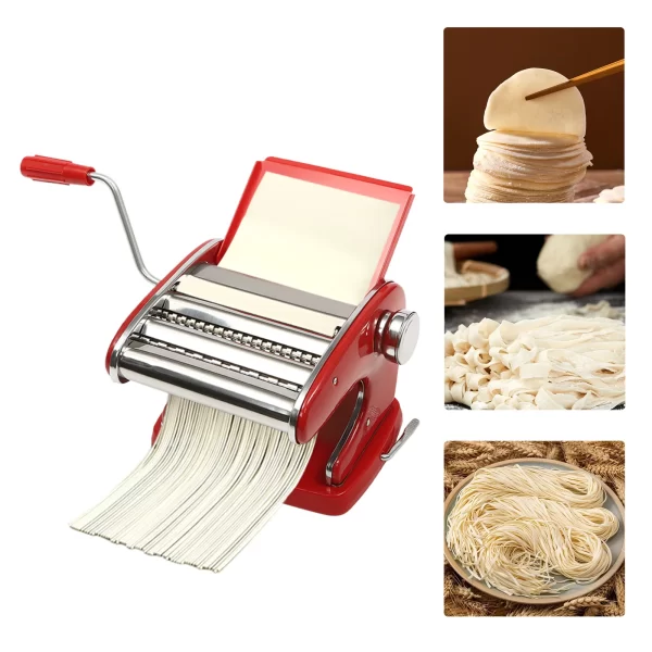 Manual Pasta Maker Machine Stainless Steel Thickness Settings Suction Cup with 6 Adjustable Red - Image 5