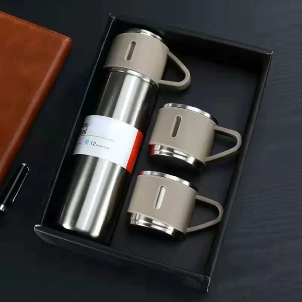 500ml Business Style Stainless Steel Vacuum Flask 3cup Lids Thermos Bottle Gift Set Outdoor Hot Water Thermal Insulation Cup - Image 12