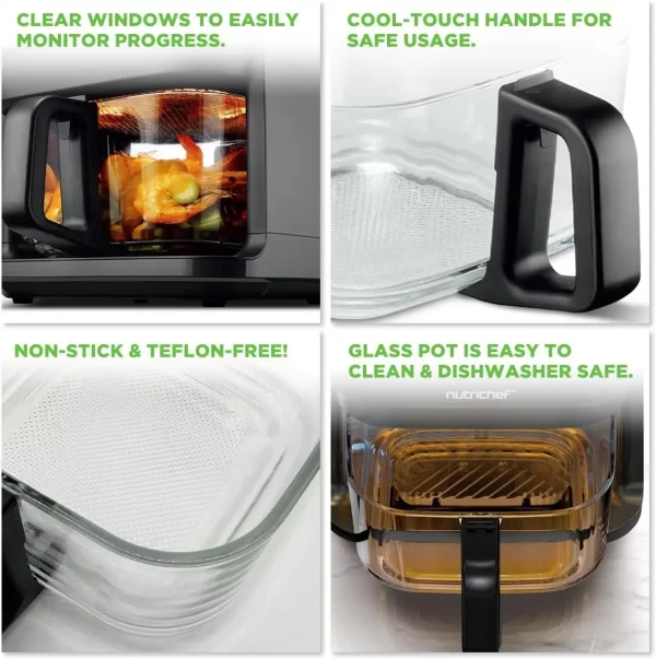 5.8 Quart Air Fryer 8-1 Preset Cook Modes Transparent Fry Bowl for Best Cooking Results Cook Shrimp, Steak, Fries, Wings - Image 3