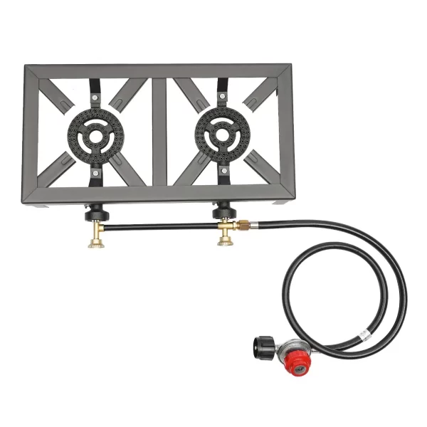 Cast Iron Double Burner Portable Outdoor Camp Stove Propane Gas LPG BBQ Cooker - Image 3