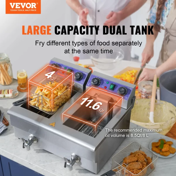 VEVOR Electric Deep Fryer w/Dual Removable Tanks 24L 3000W Commercial Countertop Fryer for Chicken French Fries Frying Chips - Image 2