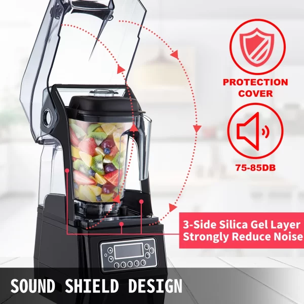 VEVOR Black/White Self-Cleaning Ice Smoothie Blenders Countertop Silent Sound Shield Juicer Fruit Processor Crusher for Kitchen - Image 3