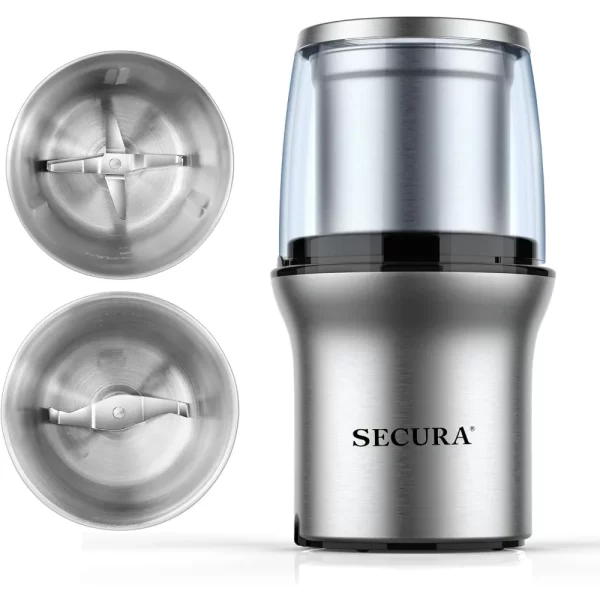 Electric Coffee Grinder and Spice Grinder with 2 Stainless Steel Blades Removable Bowls
