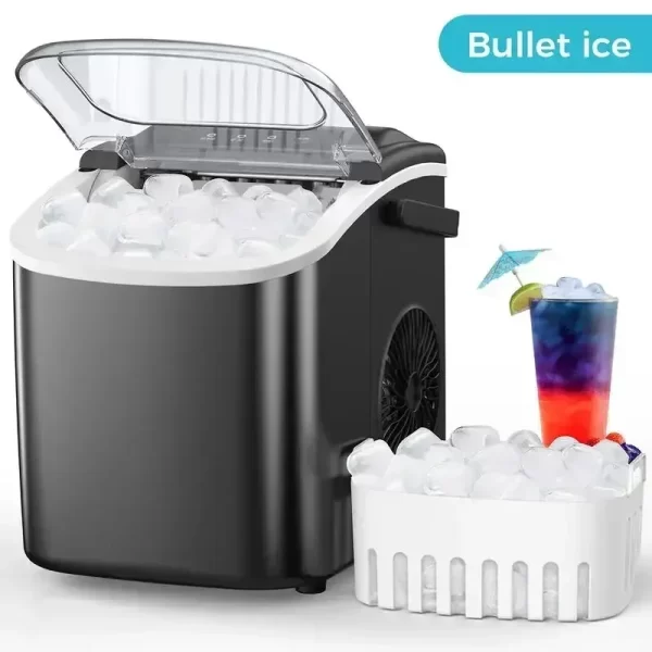 COWSAR Bullet Ice Maker Countertop with Self-Cleaning, 26.5lbs/24Hrs, 6 Mins/9 Pcs Bullet Ice, Portable Ice Maker - Image 15