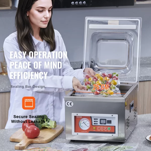 VEVOR DZ-260A Chamber Vacuum Sealer with 15.7" Sealing Length Kitchen Vacuum Packing Machine for Home Wet Foods Meats Marinades - Image 4