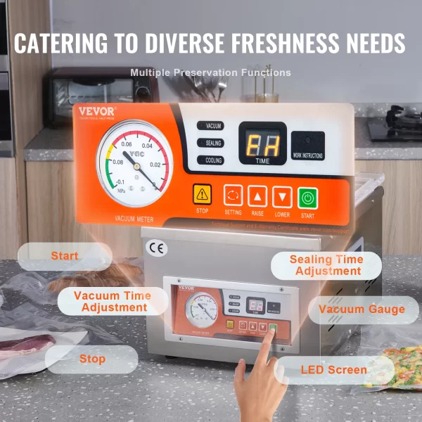 VEVOR DZ-260A Chamber Vacuum Sealer with 15.7" Sealing Length Kitchen Vacuum Packing Machine for Home Wet Foods Meats Marinades - Image 3