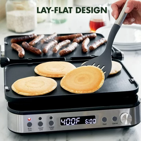 Electric Indoor Stainless Steel 6-in-1 Contact Grill and Griddle, Healthy Ceramic Nonstick, Dishwasher Safe Reversible Plates - Image 6