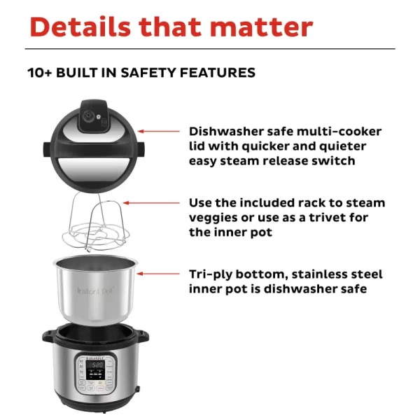 Instant Pot Duo 6-Quart 7-in-1 Electric Pressure Cooker with Easy-Release Steam Switch , Slow Cooker, Rice Cooker, Steamer - Image 5