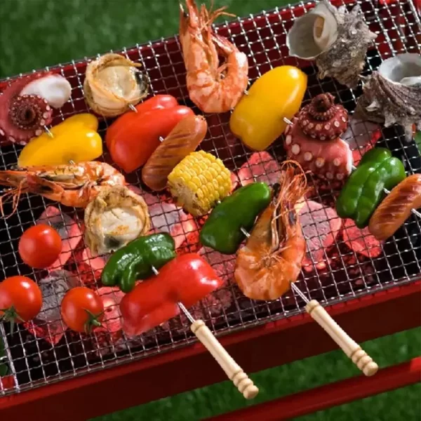 12pcs/set 30cm Reusable BBQ Skewers With Wooden Handle Barbecue Needle Wood Stainless Steel Flattened Rounded Sign Optional Meat - Image 6