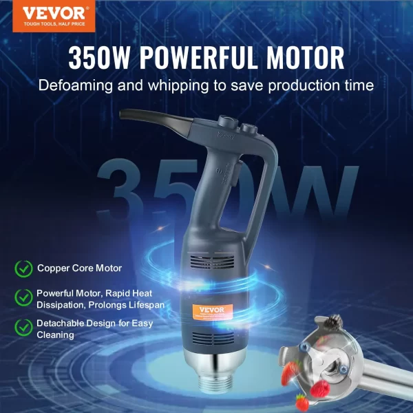 VEVOR Commercial Immersion Blender 350W Heavy Duty Handheld Mixer Fixed/ Variable Speed for Kitchen Soup Sauces Baby Food - Image 2