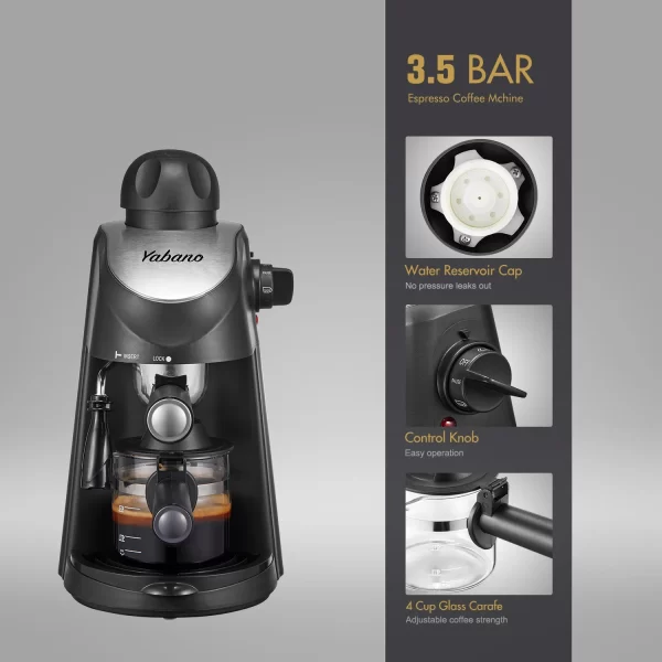 Yabano Espresso Machine, 3.5Bar Espresso Coffee Maker, Espresso and Cappuccino Machine with Milk Frother, Espresso Maker with St - Image 5