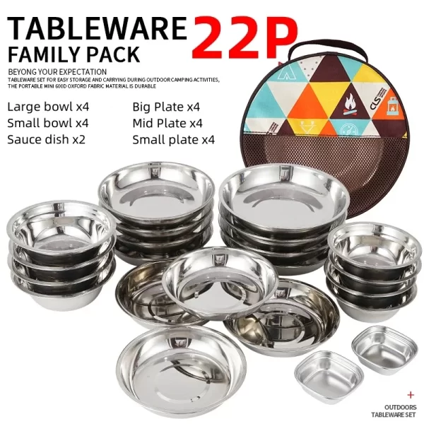 Camp Cooking Portable Dining Plate Set of 17/22 Outdoor Camping Tableware Self driving BBQ Plate Home Soup Pot Bowl Plate Set - Image 2