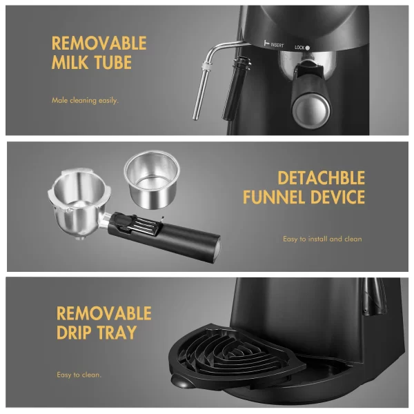 Yabano Espresso Machine, 3.5Bar Espresso Coffee Maker, Espresso and Cappuccino Machine with Milk Frother, Espresso Maker with St - Image 6