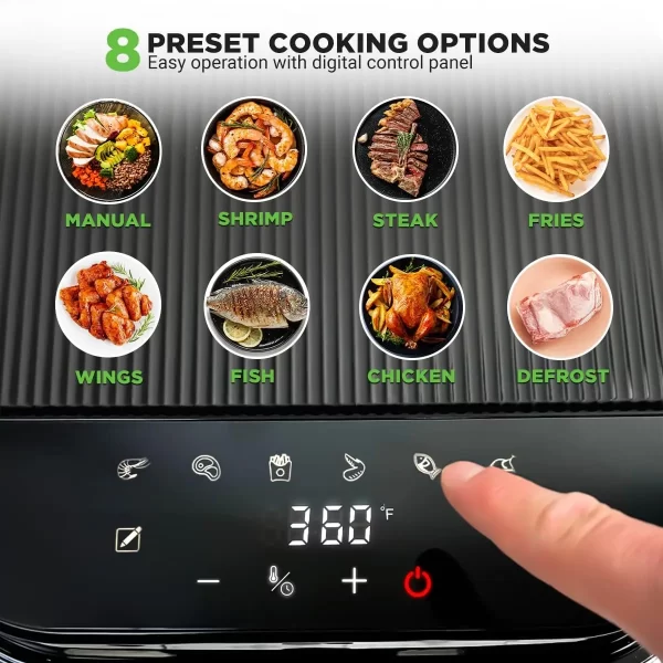 5.8 Quart Air Fryer 8-1 Preset Cook Modes Transparent Fry Bowl for Best Cooking Results Cook Shrimp, Steak, Fries, Wings - Image 5