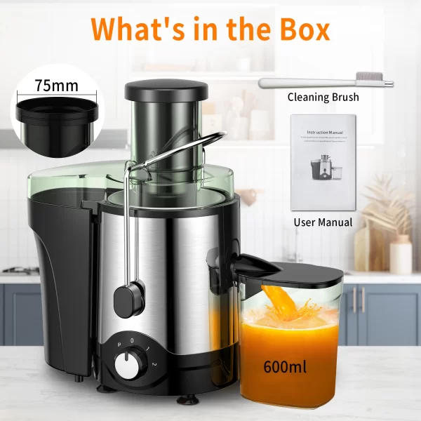 VAVSEA 600W Juicer Machine, Anti-Drip Centrifugal Juice Extractor with 3-Inch Feed Chute for Whole Fruits & Vegetables, BPA-Free - Image 6