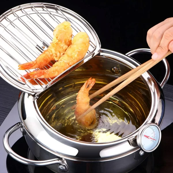 Enhanced Premium Quality Small Japanese Stainless Steel Tempura Frying Pot with Convenient Thermometer and Lid - Complete Deep F - Image 6