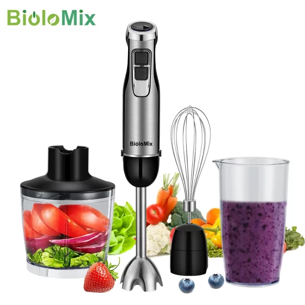 BioloMix 4 in 1 High Power 1200W Immersion Hand Stick Blender Mixer Includes Chopper and Smoothie Cup Stainless Steel Ice Blades - Image 6