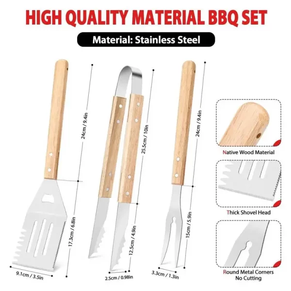 3PCS Barbecue Utensil BBQ Tools Set Stainless Steel Fork Shovel Clamp Grill Utensils Set Outdoor Camping Cooking Accessories - Image 6