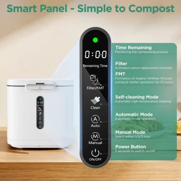 Electric Composter for Kitchen, Smart Compost Bin Outdoor/Indoor, Odorless/Auto-Cleaning/ 3 Modes/Intelligent LED Display - Image 5