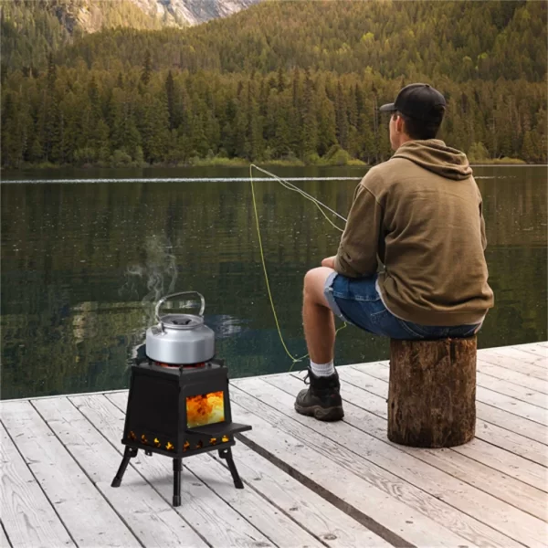 Portable Windproof Outdoor Fire Wood Heater with Burner Stove Bin for Camping Tent - Image 5