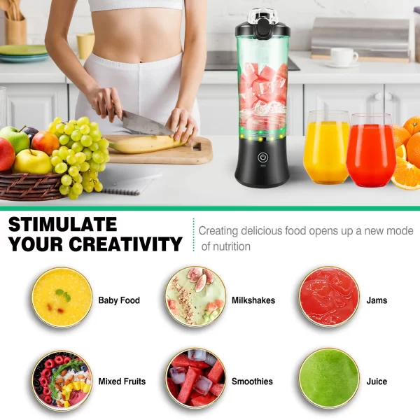 600ml Portable Mini Blender,USB Rechargeable Small Smoothie Blender,Large Capacity Travel Blender Portable Smoothies,Blends Ice - Image 3