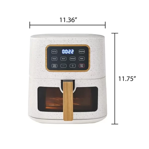 Digital Touch Air Fryer 5.8 Qt 6-in-1 1500W Power See-View Window Stainless Steel Linen Speckle Eco-Friendly Non-Stick Tray - Image 3