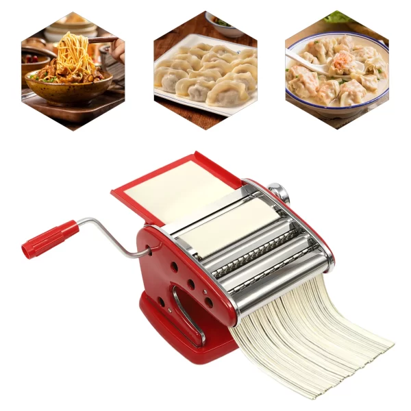 Manual Pasta Maker Machine Stainless Steel Thickness Settings Suction Cup with 6 Adjustable Red - Image 4
