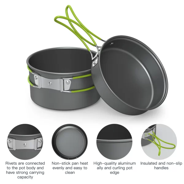 New Camping Cooking Set Camping Cookware Travel Tableware Outdoor Picnic Set Teapot For 2-3 Peaple Non-stick Pots Assorted Sets - Image 4