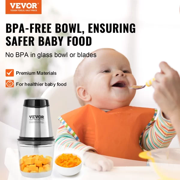 VEVOR Electric Meat Grinder with 4-Wing Stainless Steel Blades2.5 Cup Glass Bowl2 Speeds Food Grinder for Baby Food - Image 2